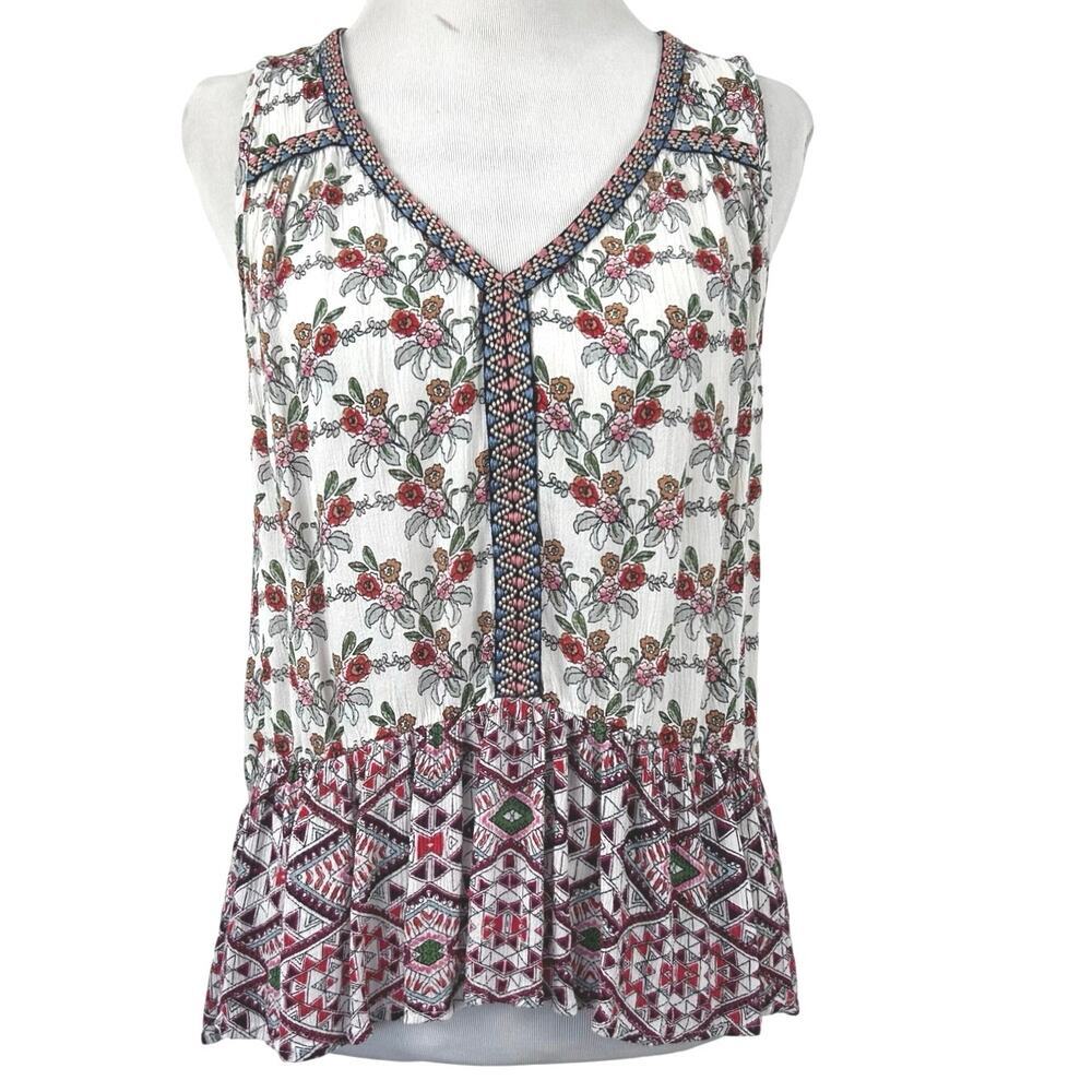Patrons of Peace Boho Peplum Tank Floral Festival Top Hippie Women M
